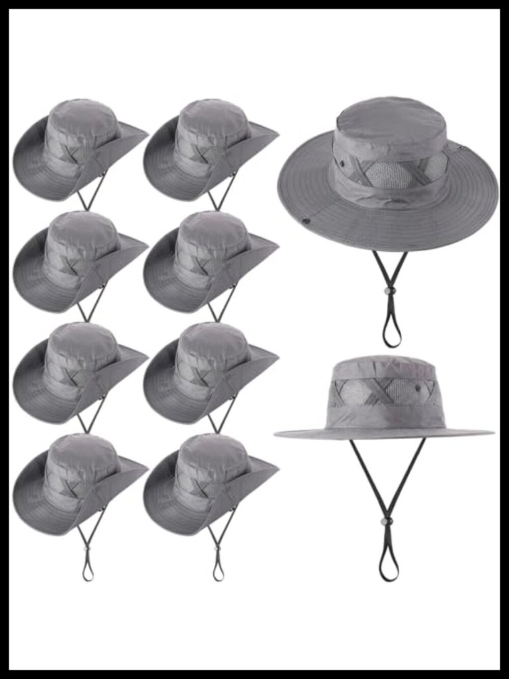 10 Pack Bucket Hat Wide Brim Fishing Safari Sun Hat with Chin Strap
